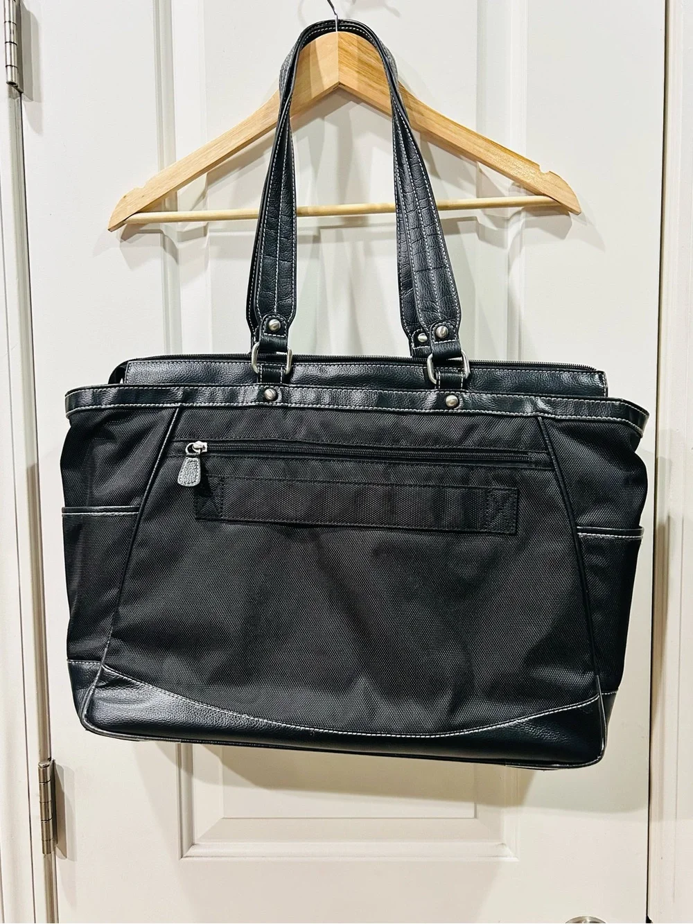 Laptop Tote Bag Black Leather Classic Women’s Work Carry All Bag